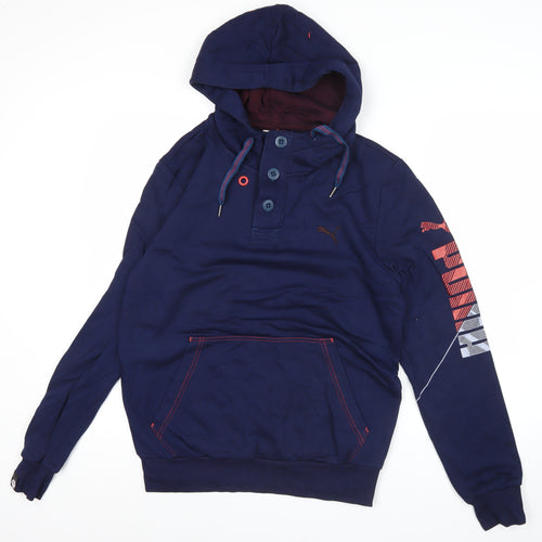 Puma Mens Blue Henley Hoodie Medium Sports Graphic Print