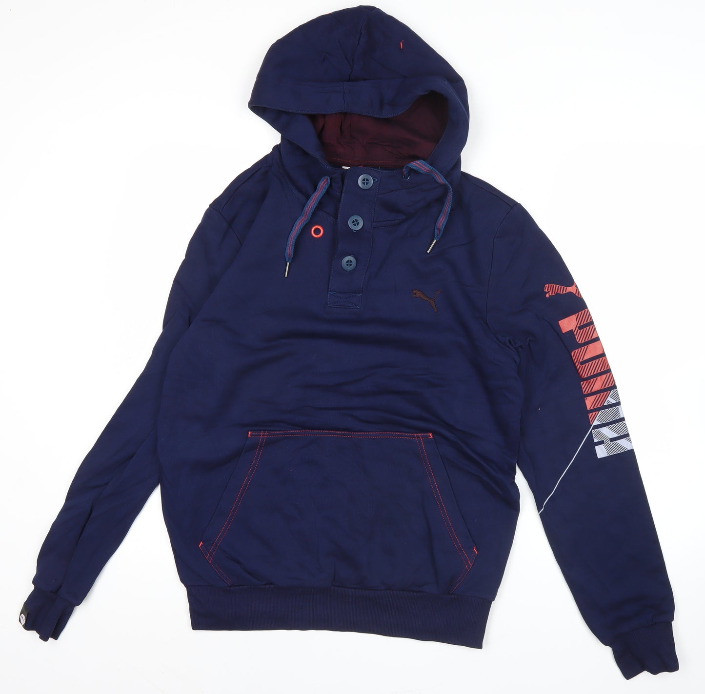 Puma Mens Blue Henley Hoodie Medium Sports Graphic Print