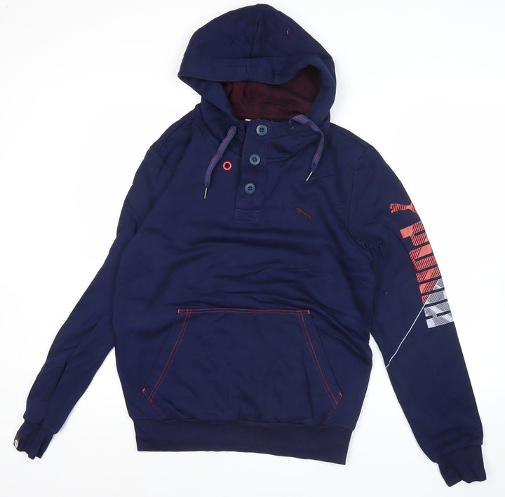 Puma Mens Blue Henley Hoodie Medium Sports Graphic Print