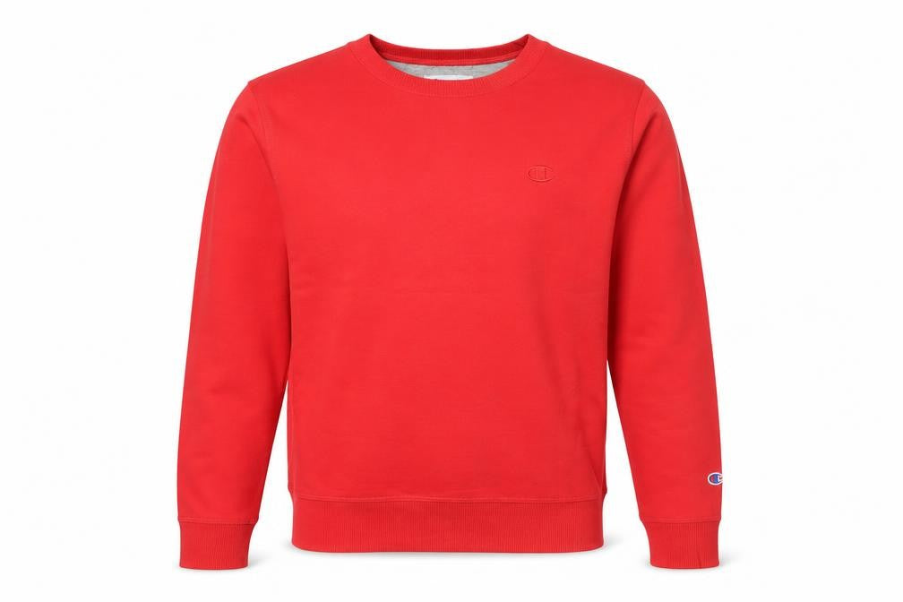 Front view of Champion Men’s Red Small Regular Crew Neck Pullover Sweatshirt