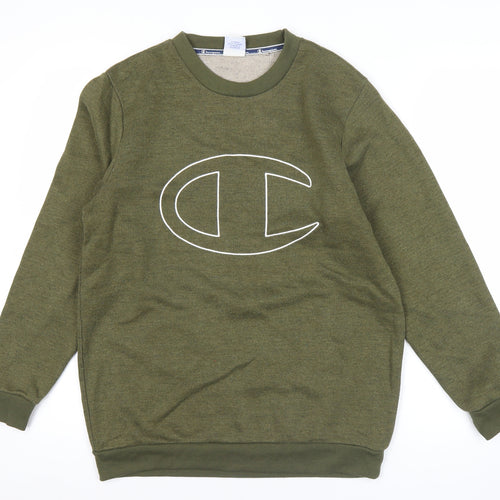 Champion Men Green Medium Pullover Sweatshirt Crew Neck Logo