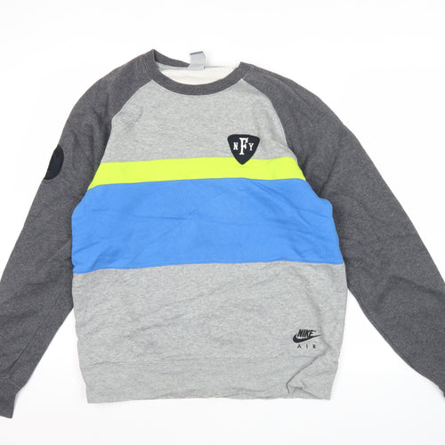 Nike Mens Grey Blue Green Sweatshirt L Crew Neck Pullover