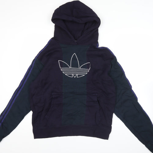 Adidas Mens Blue L Pullover Hoodie Retro Sports Logo Cotton