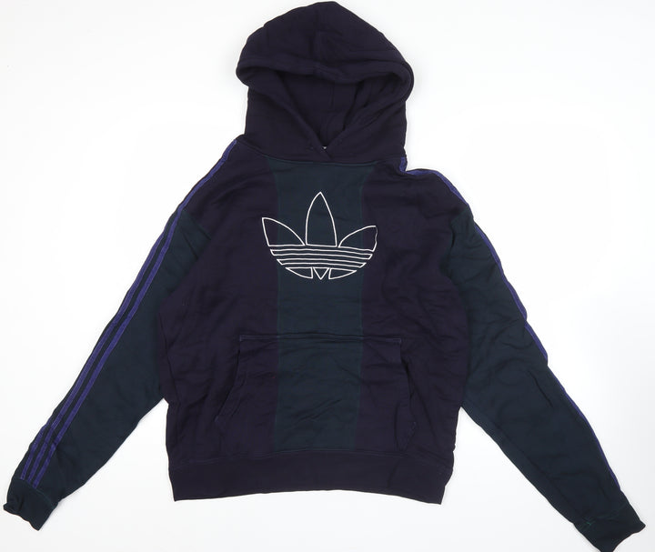 Adidas Mens Blue L Pullover Hoodie Retro Sports Logo Cotton