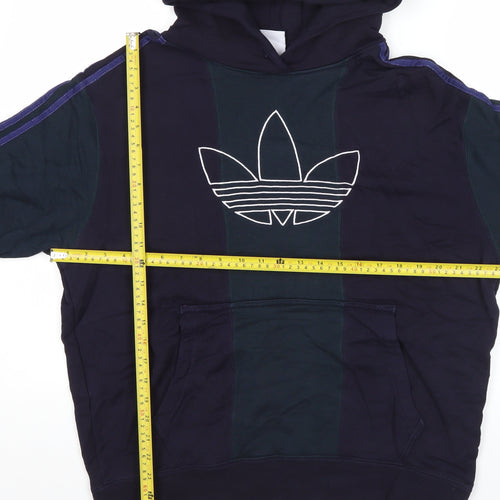 Adidas Mens Blue L Pullover Hoodie Retro Sports Logo Cotton
