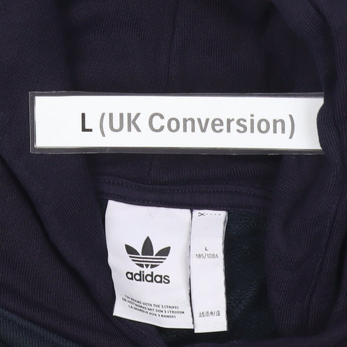 Adidas Mens Blue L Pullover Hoodie Retro Sports Logo Cotton
