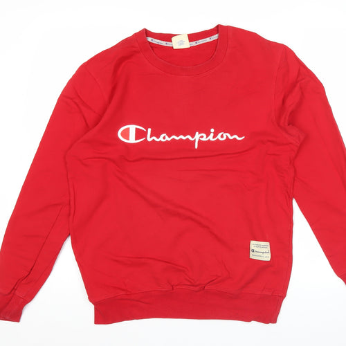 Champion Mens Red Medium Crew Neck Pullover Sweatshirt Logo Print