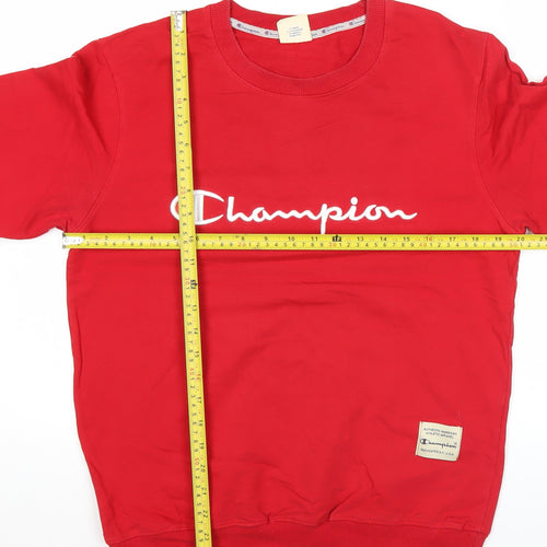 Champion Mens Red Medium Crew Neck Pullover Sweatshirt Logo Print