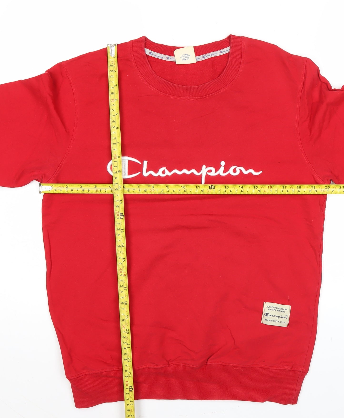 Champion Mens Red Medium Crew Neck Pullover Sweatshirt Logo Print