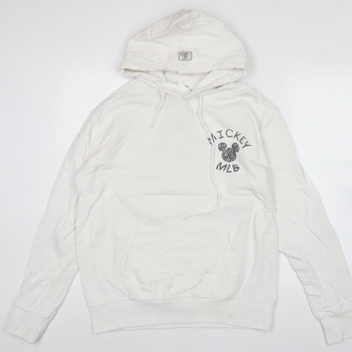 MLB Men’s White Pullover Hoodie M Mickey Mouse Graphic Cotton