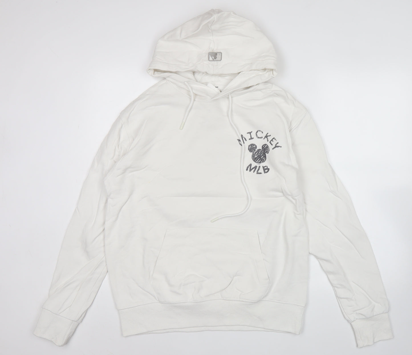 MLB Men’s White Pullover Hoodie M Mickey Mouse Graphic Cotton