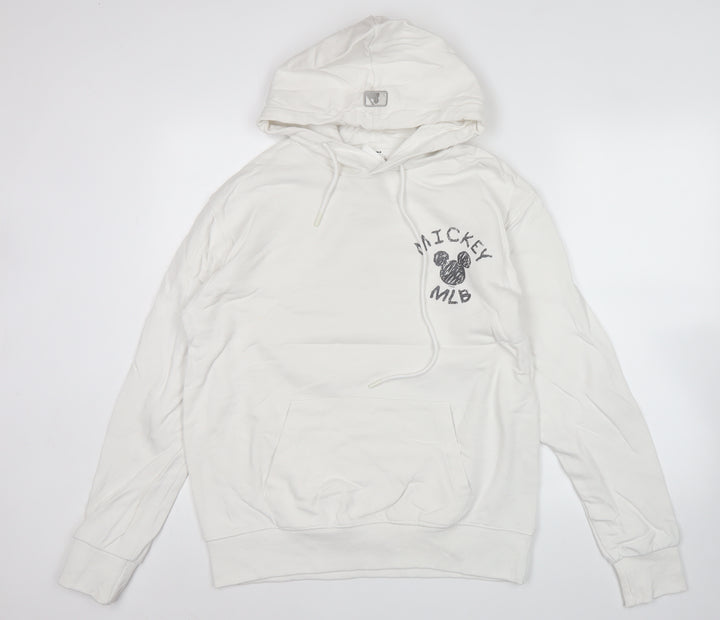 MLB Men’s White Pullover Hoodie M Mickey Mouse Graphic Cotton