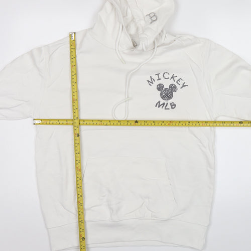 MLB Men’s White Pullover Hoodie M Mickey Mouse Graphic Cotton