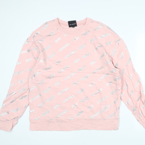 BOY-LONQWE Men’s Pink Logo Pullover Sweatshirt Size M Cotton Crewneck