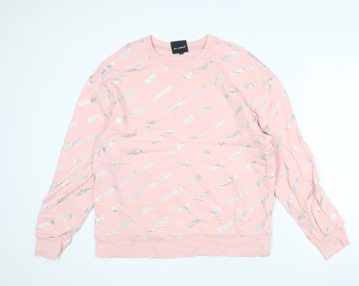 BOY-LONQWE Men’s Pink Logo Pullover Sweatshirt Size M Cotton Crewneck