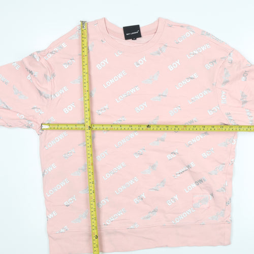 BOY-LONQWE Men’s Pink Logo Pullover Sweatshirt Size M Cotton Crewneck