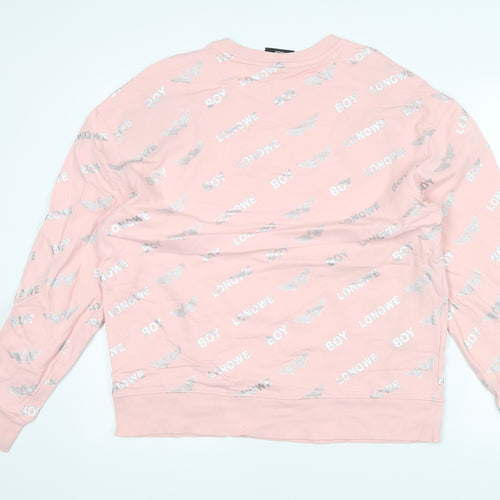 BOY-LONQWE Men’s Pink Logo Pullover Sweatshirt Size M Cotton Crewneck