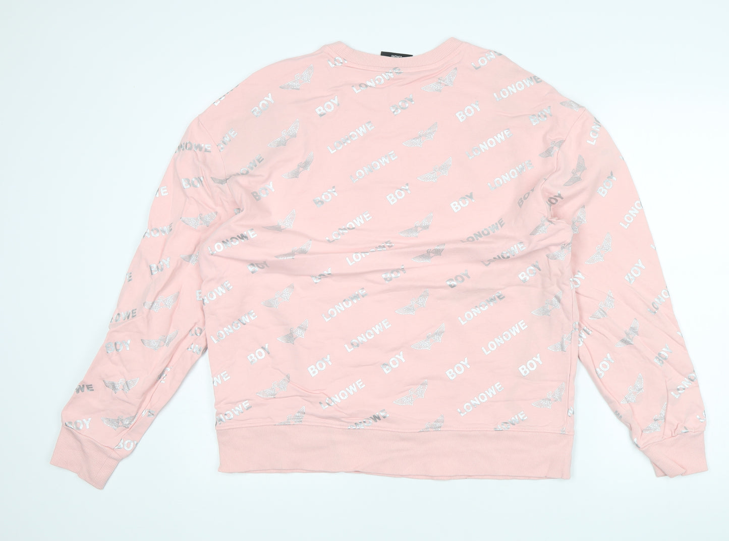 BOY-LONQWE Men’s Pink Logo Pullover Sweatshirt Size M Cotton Crewneck