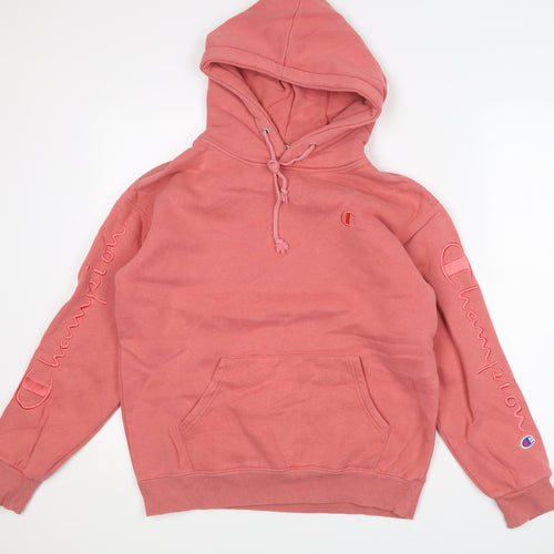 Champion Mens Pink Medium Pullover Hoodie Embroidered Logo Sportswear