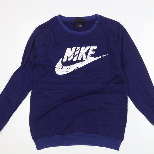 Nike Mens Blue L Pullover Sweatshirt Crew Neck Logo Graphic Print