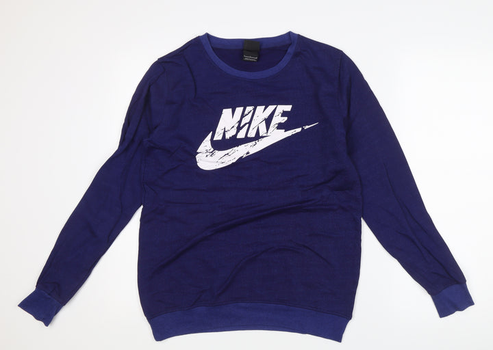 Nike Mens Blue L Pullover Sweatshirt Crew Neck Logo Graphic Print