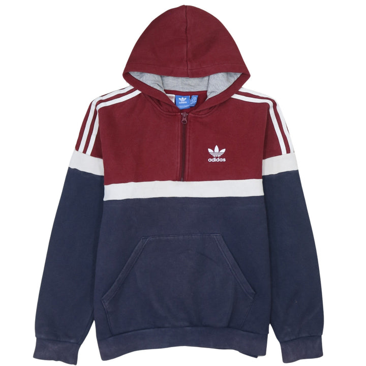 Adidas Boys Red Blue Colourblock Pullover Hoodie 15-16 Years 1/2 Zip