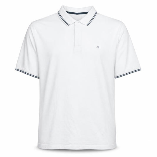 Front view of Champion Men's White 2XL Polo Shirt Regular Fit Short Sleeve