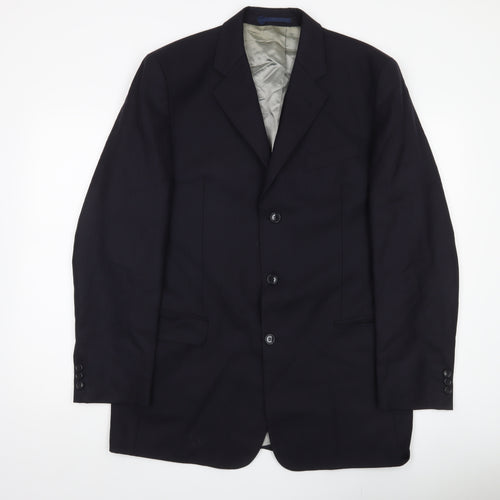 Next Men's Black Wool Blazer Jacket 40L Classic Notch Lapel