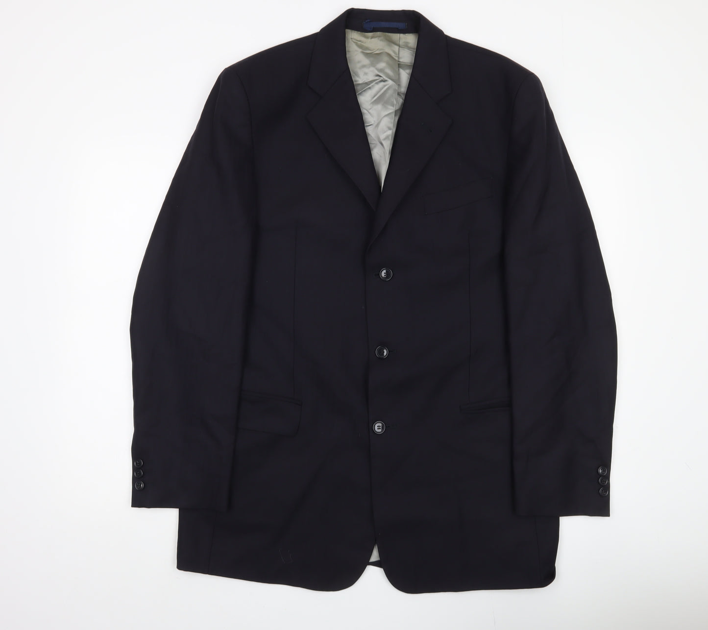 Next Men's Black Wool Blazer Jacket 40L Classic Notch Lapel
