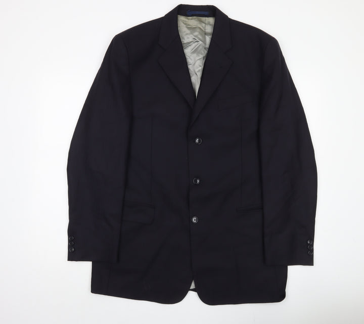 Next Men's Black Wool Blazer Jacket 40L Classic Notch Lapel