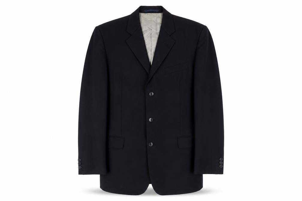 Front view of Next Men's Black Wool Blazer Jacket 40L Classic Notch Lapel