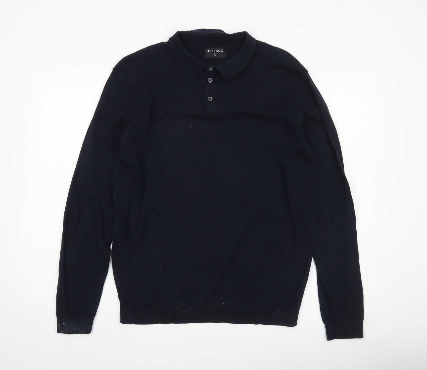 Jeff & Co Mens Black Cotton Collared Pullover Jumper L Long Sleeve