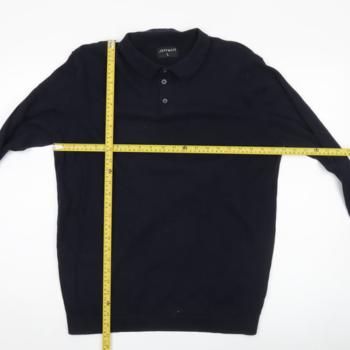 Jeff & Co Mens Black Cotton Collared Pullover Jumper L Long Sleeve