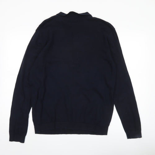 Jeff & Co Mens Black Cotton Collared Pullover Jumper L Long Sleeve