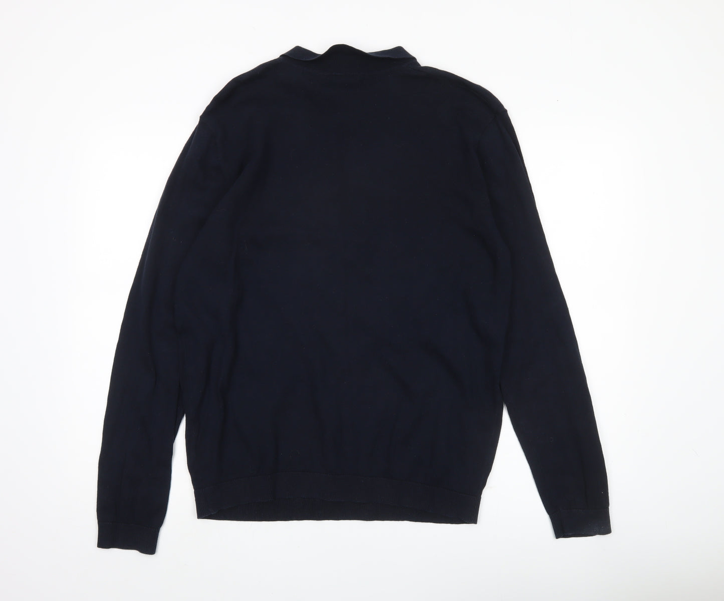 Jeff & Co Mens Black Cotton Collared Pullover Jumper L Long Sleeve