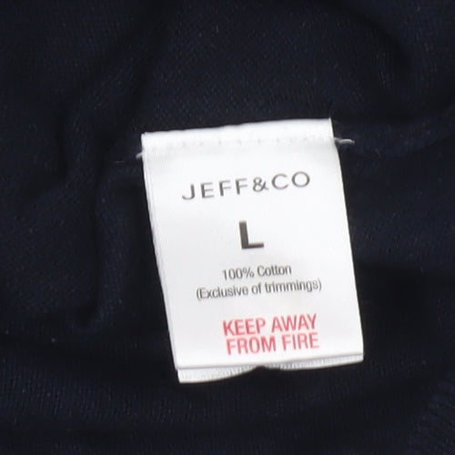 Jeff & Co Mens Black Cotton Collared Pullover Jumper L Long Sleeve