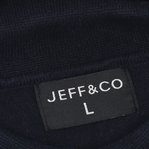 Jeff & Co Mens Black Cotton Collared Pullover Jumper L Long Sleeve