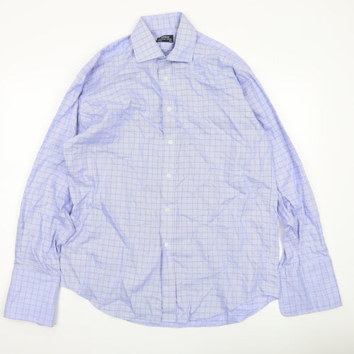 Jonelle Men’s Blue Check Cotton Long Sleeve Button-Up Shirt 15.5in