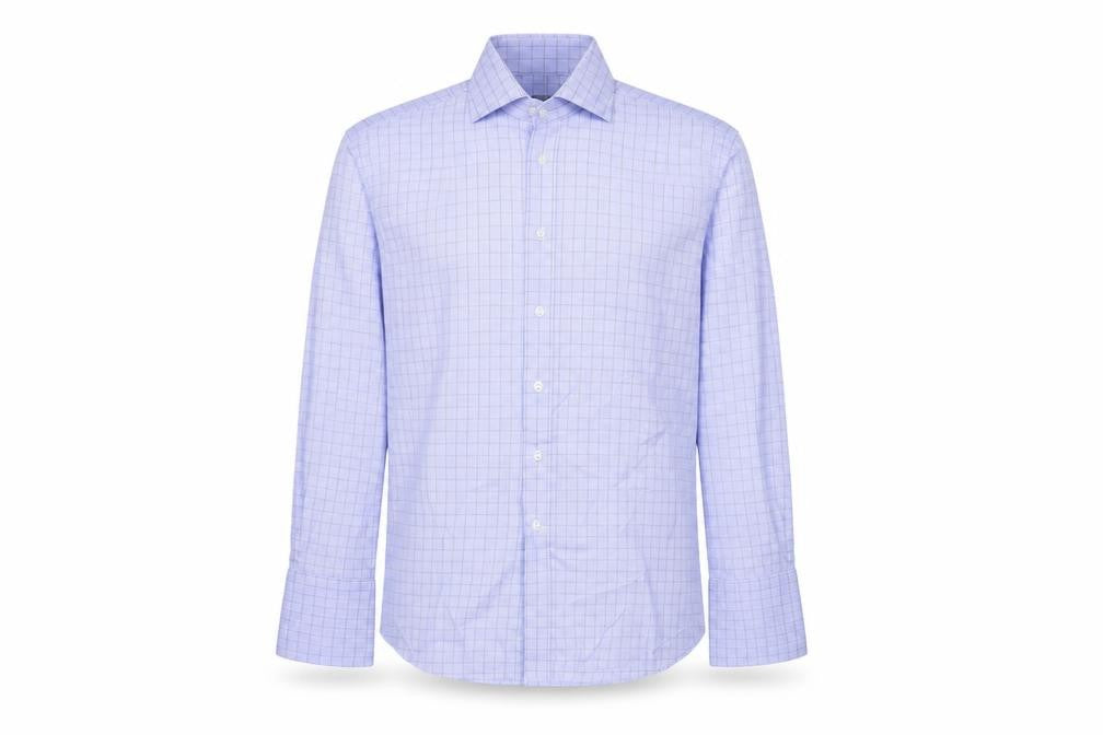 Jonelle Men’s Blue Check Cotton Long Sleeve Button-Up Shirt 15.5in