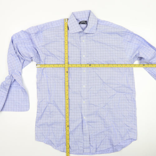 Jonelle Men’s Blue Check Cotton Long Sleeve Button-Up Shirt 15.5in