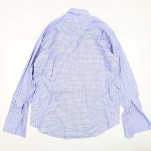 Jonelle Men’s Blue Check Cotton Long Sleeve Button-Up Shirt 15.5in