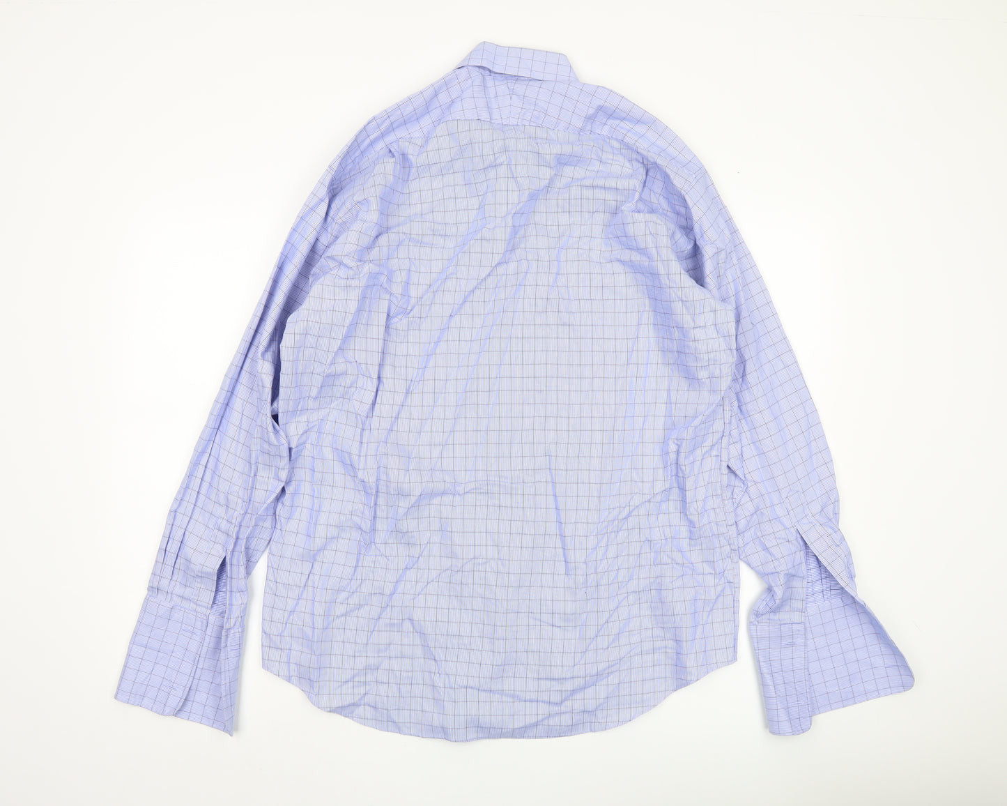 Jonelle Men’s Blue Check Cotton Long Sleeve Button-Up Shirt 15.5in