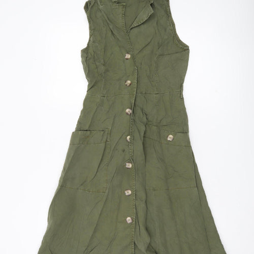 MNG Women’s Green Shirt Dress XS Sleeveless Button Casual