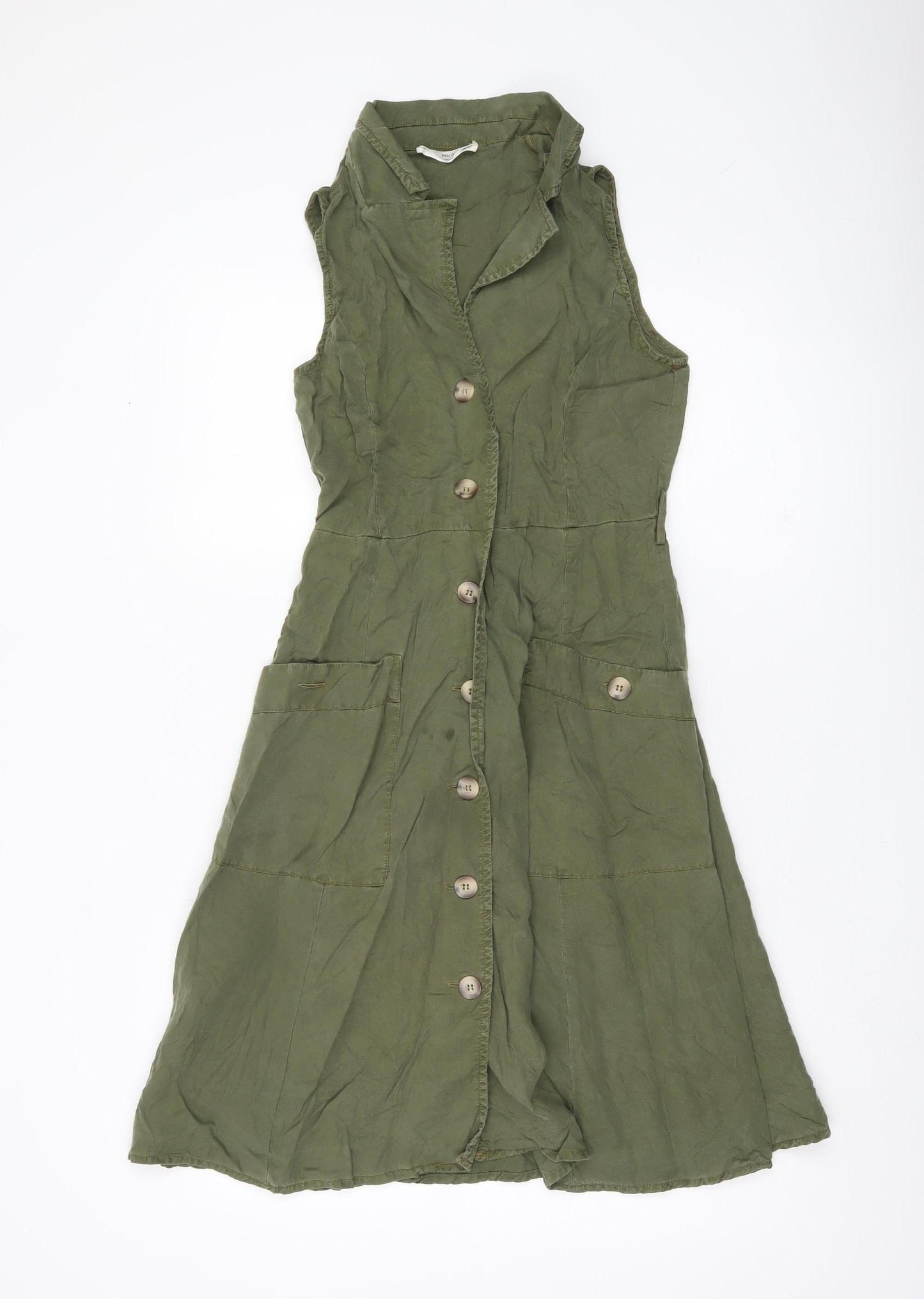 MNG Women’s Green Shirt Dress XS Sleeveless Button Casual