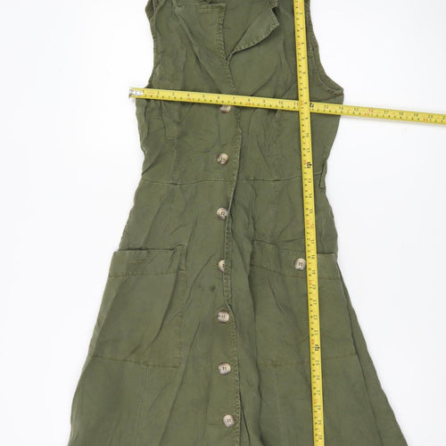 MNG Women’s Green Shirt Dress XS Sleeveless Button Casual