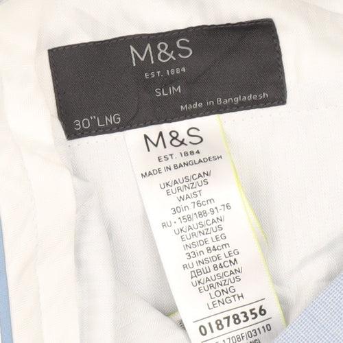 Marks and Spencer Men's Blue Slim Fit Dress Pants 30W 33L