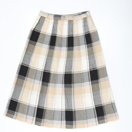 Marks and Spencer Women Beige Plaid Pleated Midi Skirt Size 12