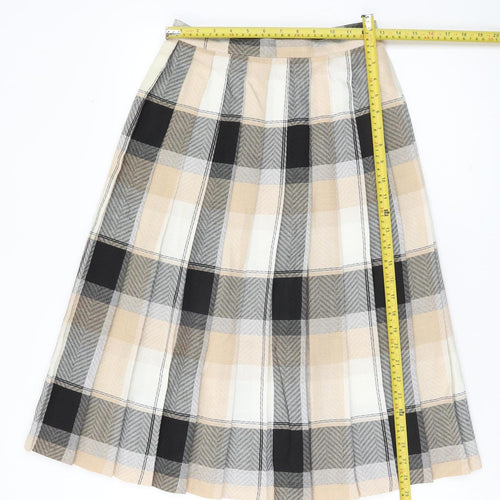 Marks and Spencer Women Beige Plaid Pleated Midi Skirt Size 12