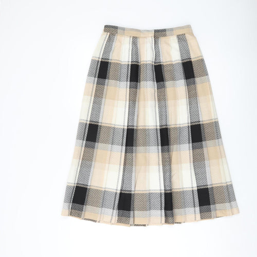 Marks and Spencer Women Beige Plaid Pleated Midi Skirt Size 12