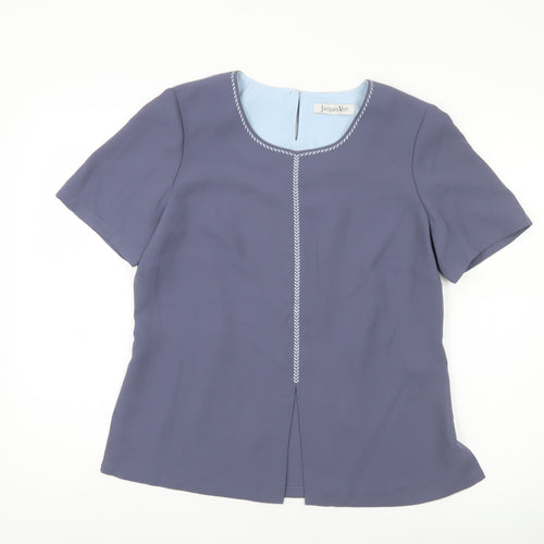 Jacques Vert Women Blue Blouse Size 12 Short Sleeve Scoop Neck